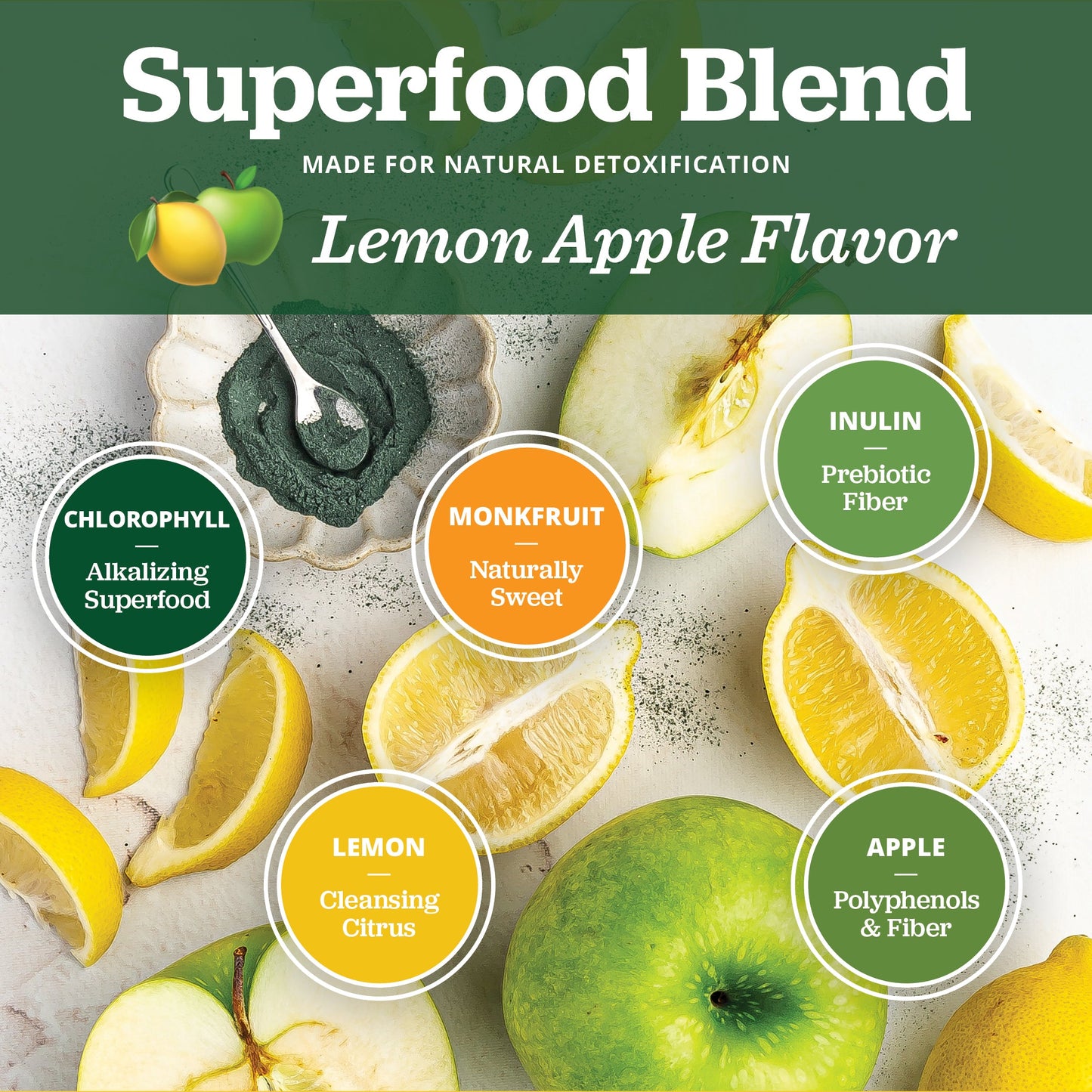 PuriVibe Chlorophyll & Lemon Juice Shots - Wellness Shot, Superfood Supplement Powder - Green Juice - Supports Detox & Gut Health